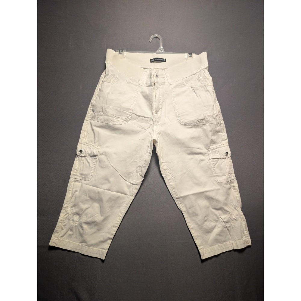 Lee Capris Pants Womens 12 Petite Cream Cotton Relaxed Fit Outdoor Cargo Pockets